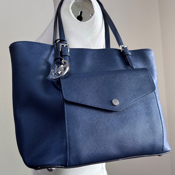 MIchael Kors Navy Blue Large Tote Bag Carryall Travel Tote w/Pockets + handles - Picture 7 of 7